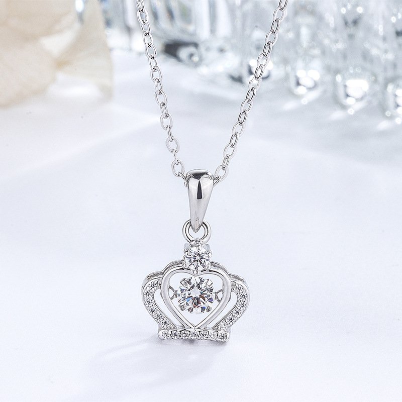 s999 sterling silver crown smart necklace female beating heart pendant simple and versatile clavicle chain s999 sterling silver crown smart necklace female beating heart pendant simple and versatile clavicle chain