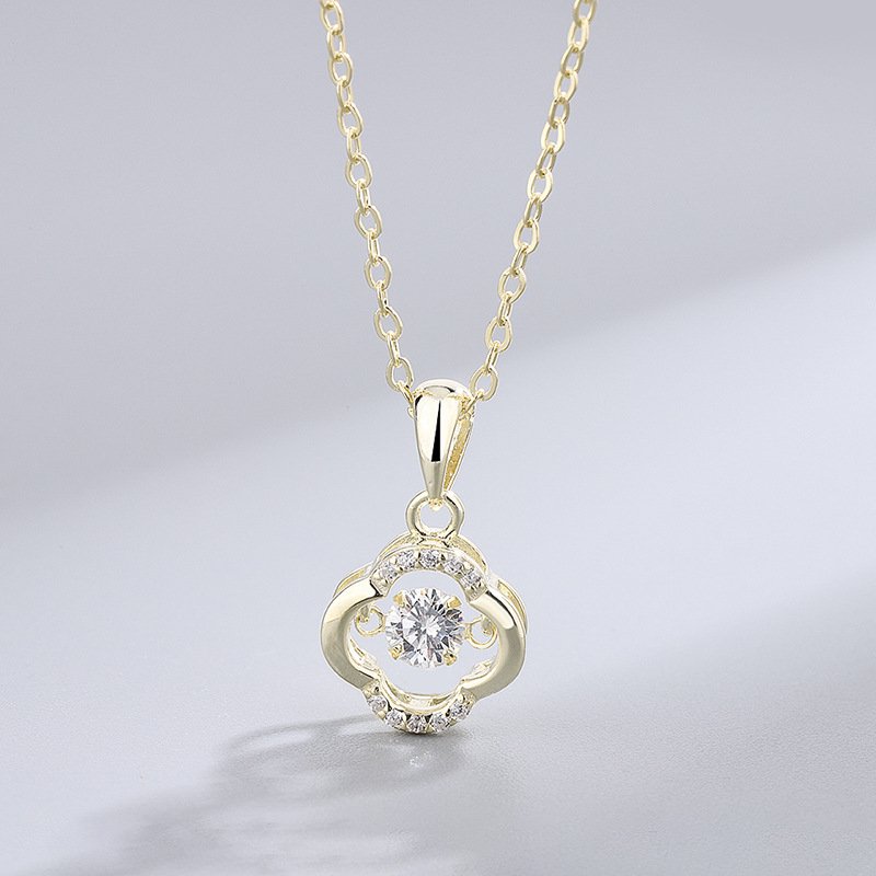 Simple s999 sterling silver lucky four-leaf clover necklace female beating heart moving clavicle chain Christmas