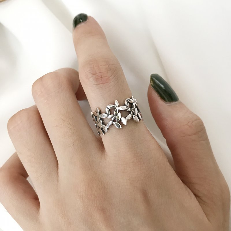 S925 sterling silver vintage leaf sterling silver smooth open ring ring S925 sterling silver vintage leaf sterling silver smooth open ring ring